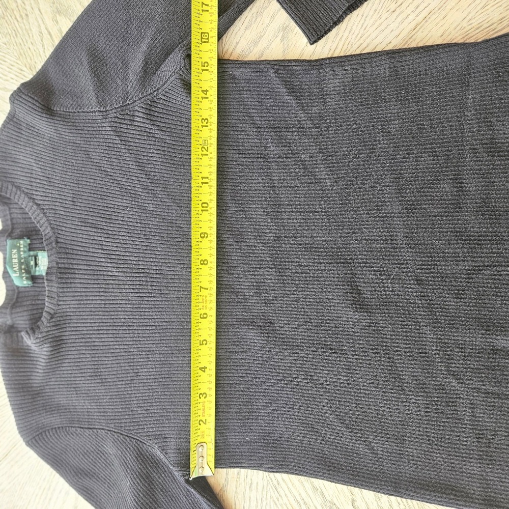 Lauren Ralph Lauren Ribbed Sweater Womens Medium‎ Black Merino Wool Cotton 90s - Picture 6 of 9